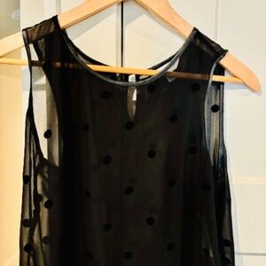 NEW W/TAGS Charming Charlie WOMEN’S BLK POLKA-DOT See-Through Blouse Size Small